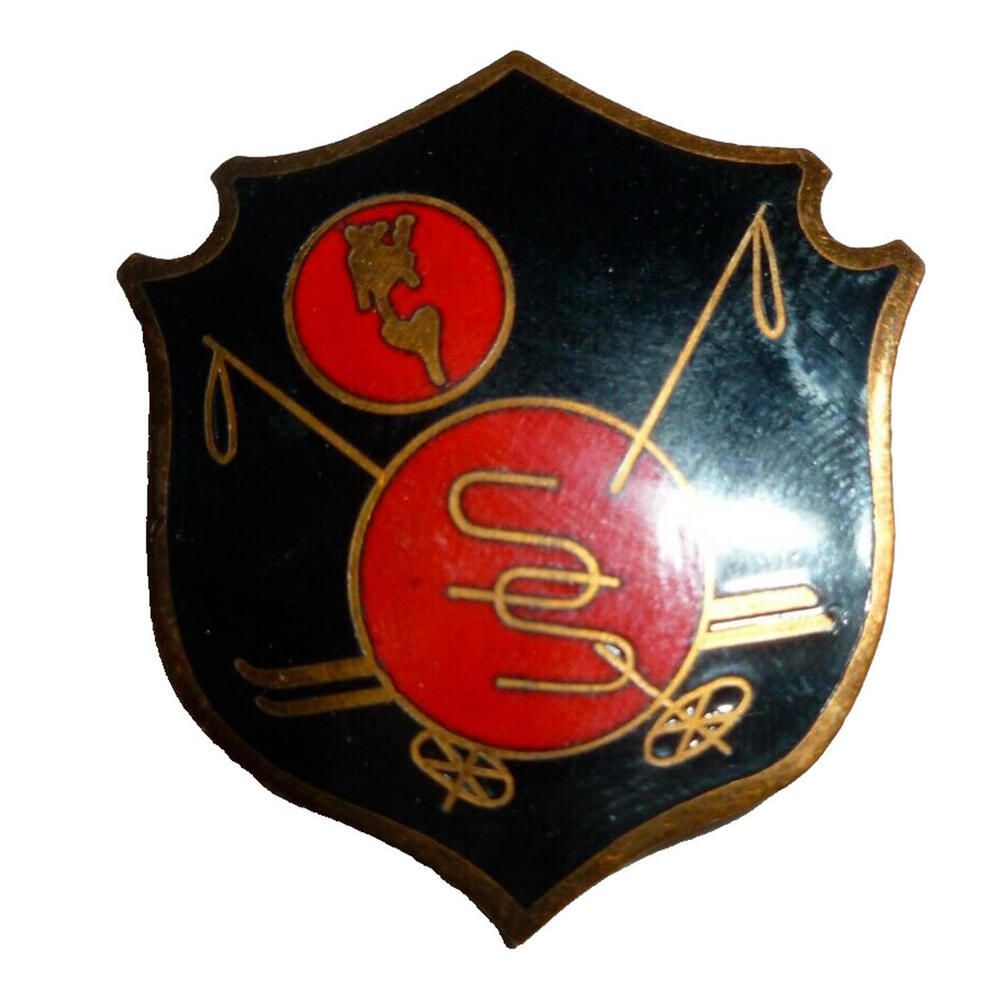 Vintage Enamel Shield Ski SS School of NY Letters Lapel Black Copper Pin‎ Brooch